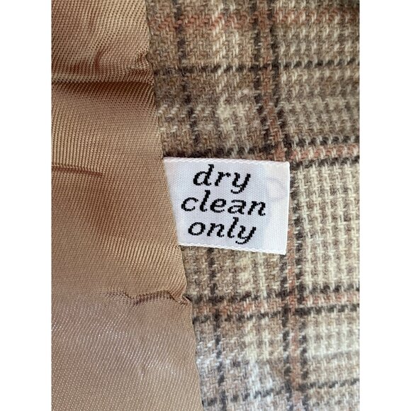 Pendleton Vintage Beige Plaid 100% Virgin Wool Blazer, Long Sleeves Women's 10 - Picture 9 of 9